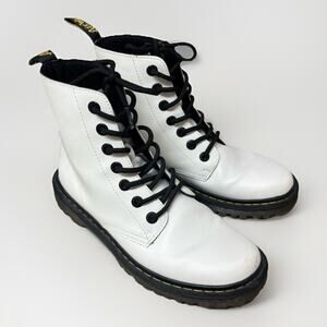 Dr Martens Womens Boots White Leather Lace Up Combat Size 8 EU 39